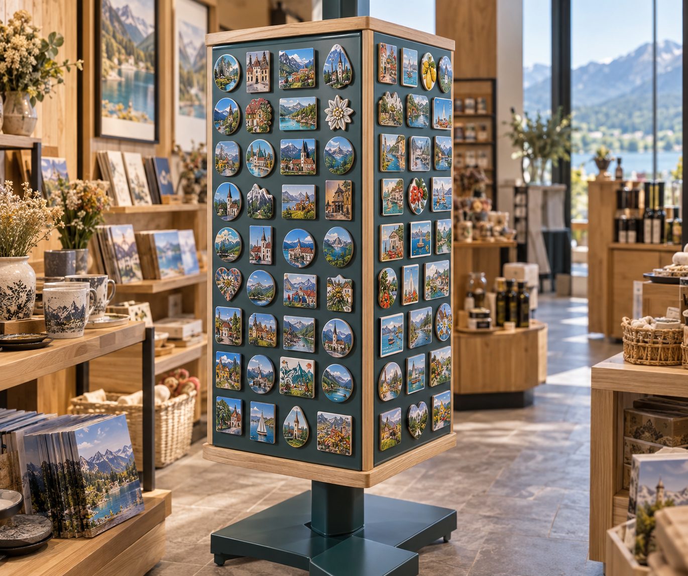 Concept image: free-standing magnet display, about 160 cm tall