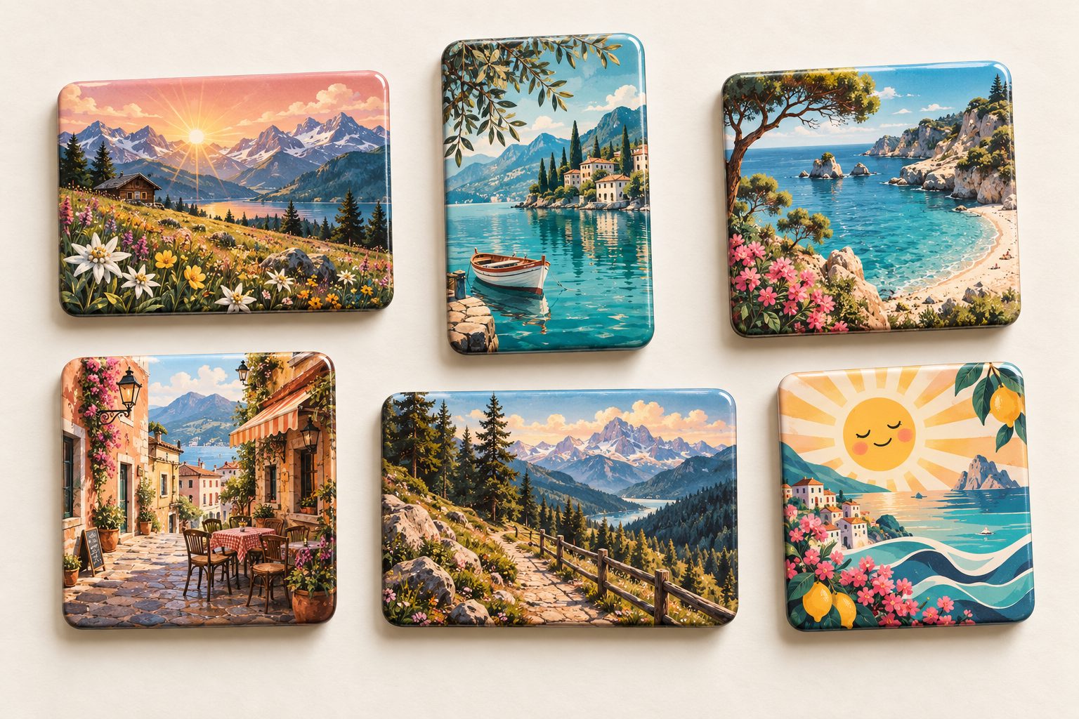 Concept visualisation: magnets with general holiday motifs