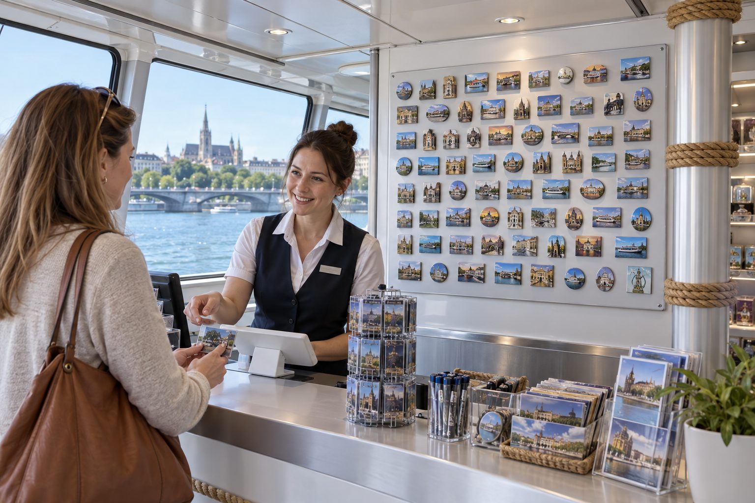 AI visualisation: travel shop aboard a river cruise ship
