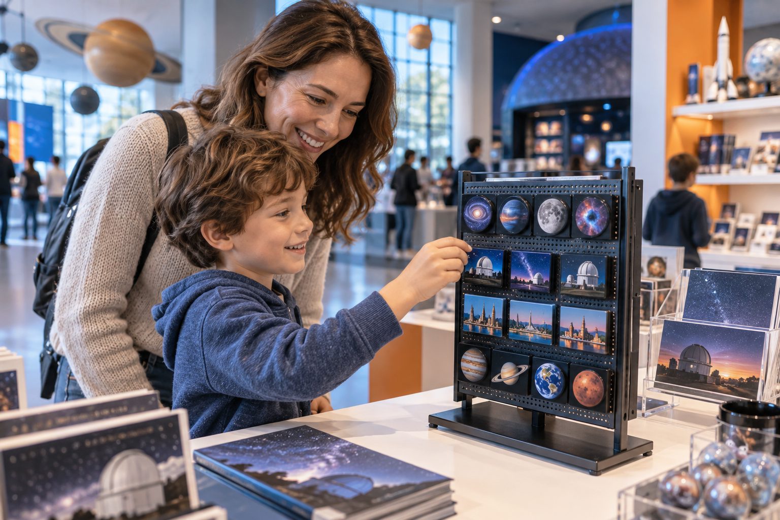 AI visualisation: science centre with a magnet display in the shop area