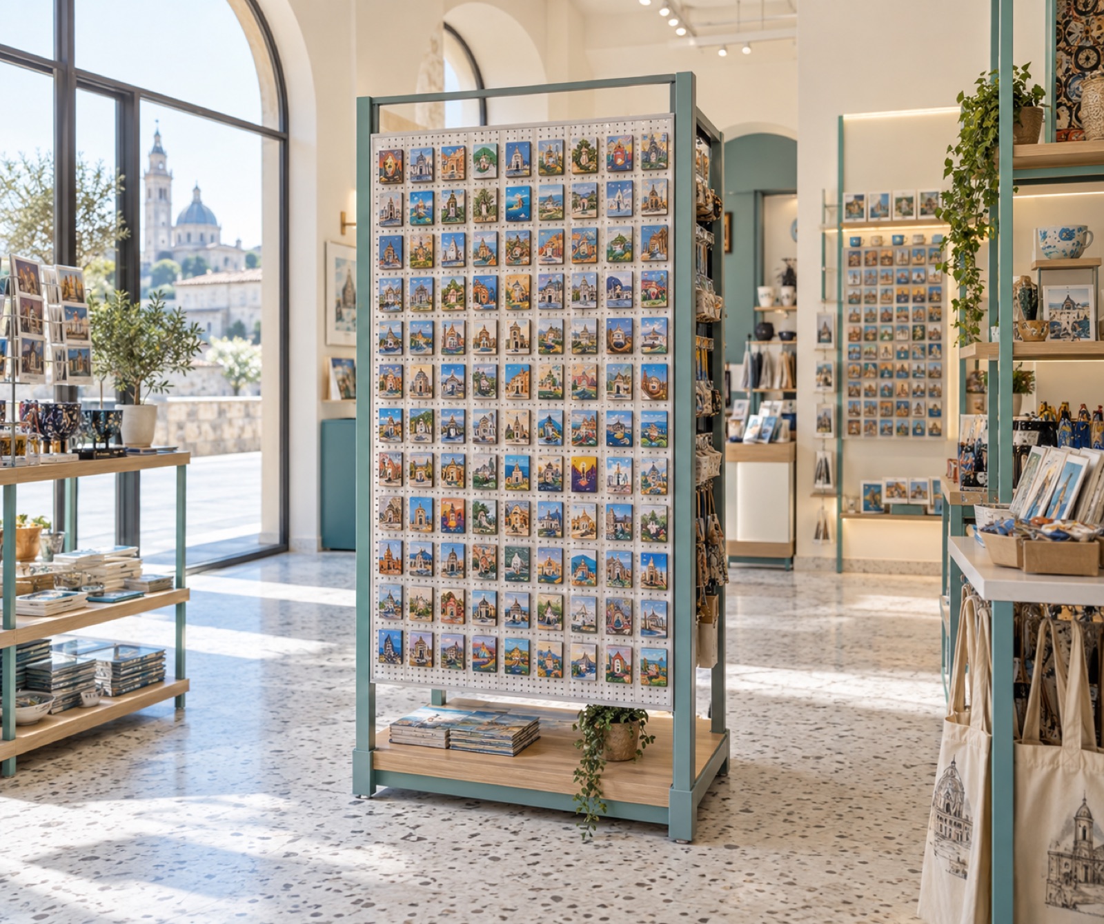 Concept image: souvenir shop with a magnet display
