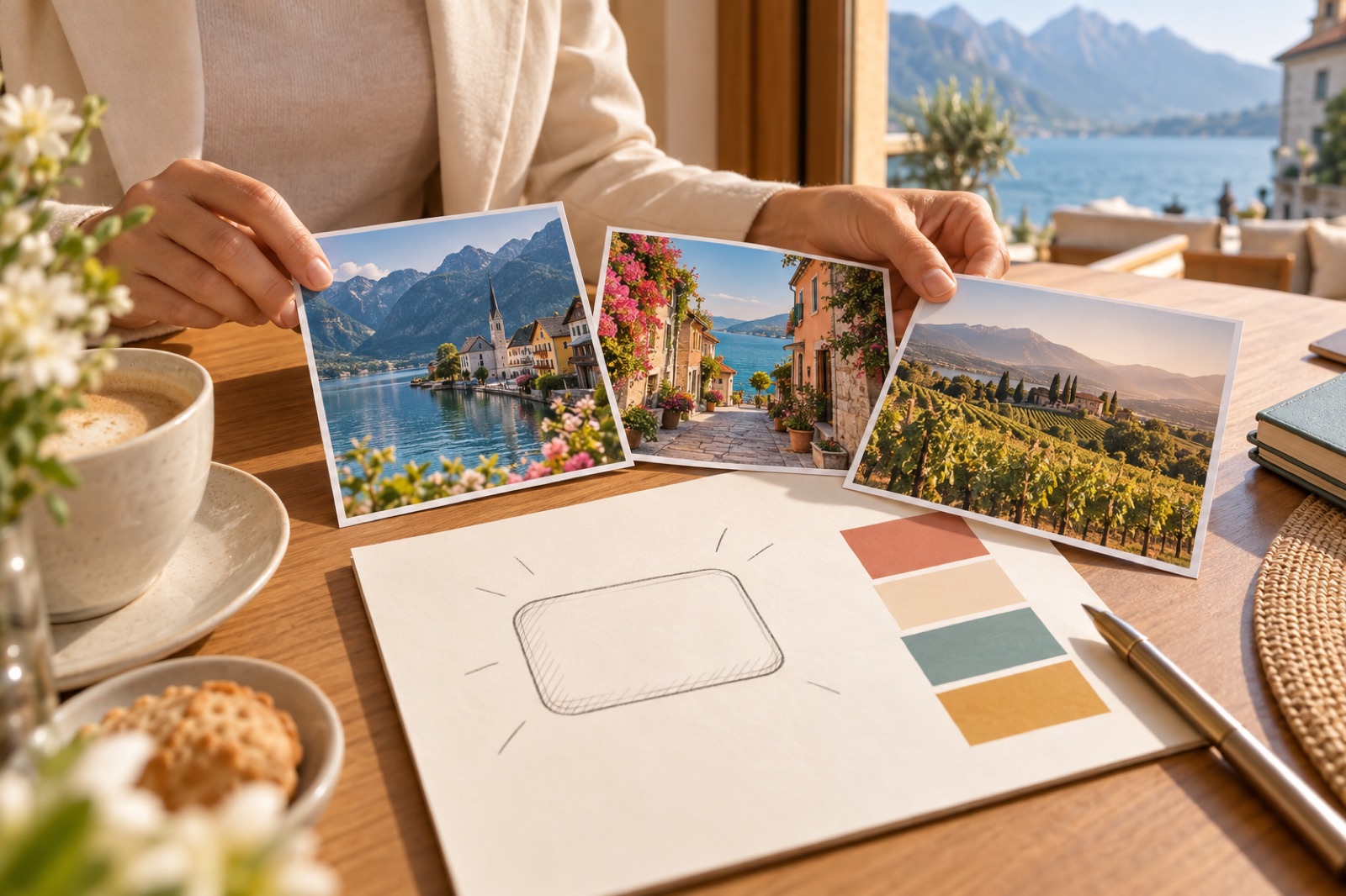 Concept image: ideas and sketches for magnet motifs on a table